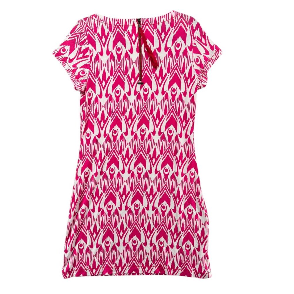 Hatley Ikat T Shirt Dress Pink White Short Cap Sleeve Stretch Back Zip Size M - Picture 2 of 10